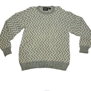 Vintage 90s Textured Knit Sweater Mens XL Grey Coogi Style Zig Zag
